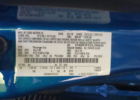 2018 Ford Focus Se из США, поврежденный, VIN 1FADP3F22JL298824